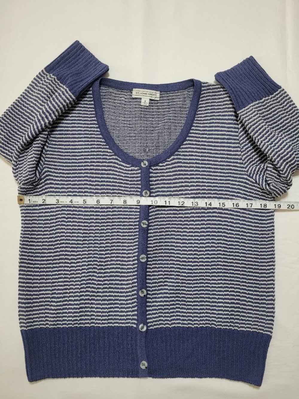 St. John Sport Striped Knit Cardigan Sweater Navy Blue White Small Coastal - Picture 7 of 9